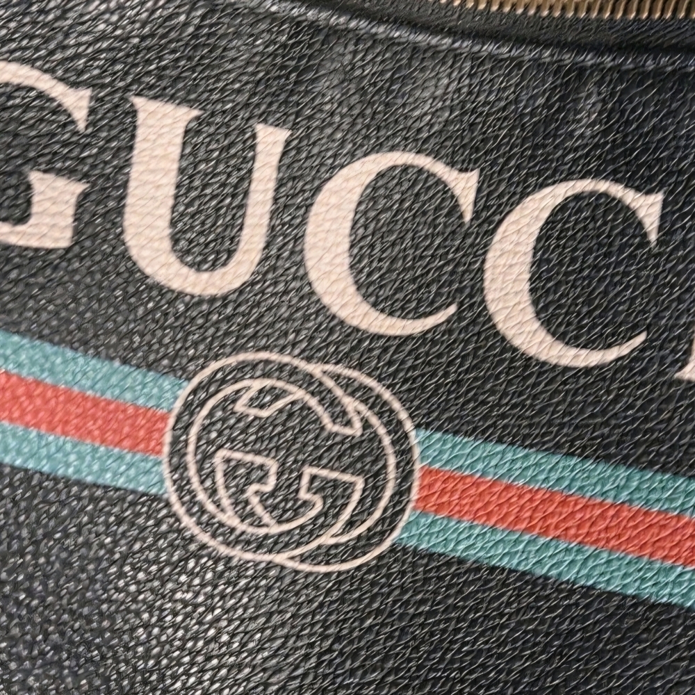 GUCCI LARGE Printed (Unisex) Black Leather Belt / Waist Bag with COA - Picture 5 of 15